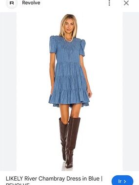 REVOLVE Likely River Tiered Chambray Mini Dress in Blue
